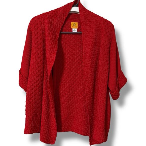 Ruby Rd. women’s size large red crochet sweater short sleeve workwear casual - Picture 1 of 9